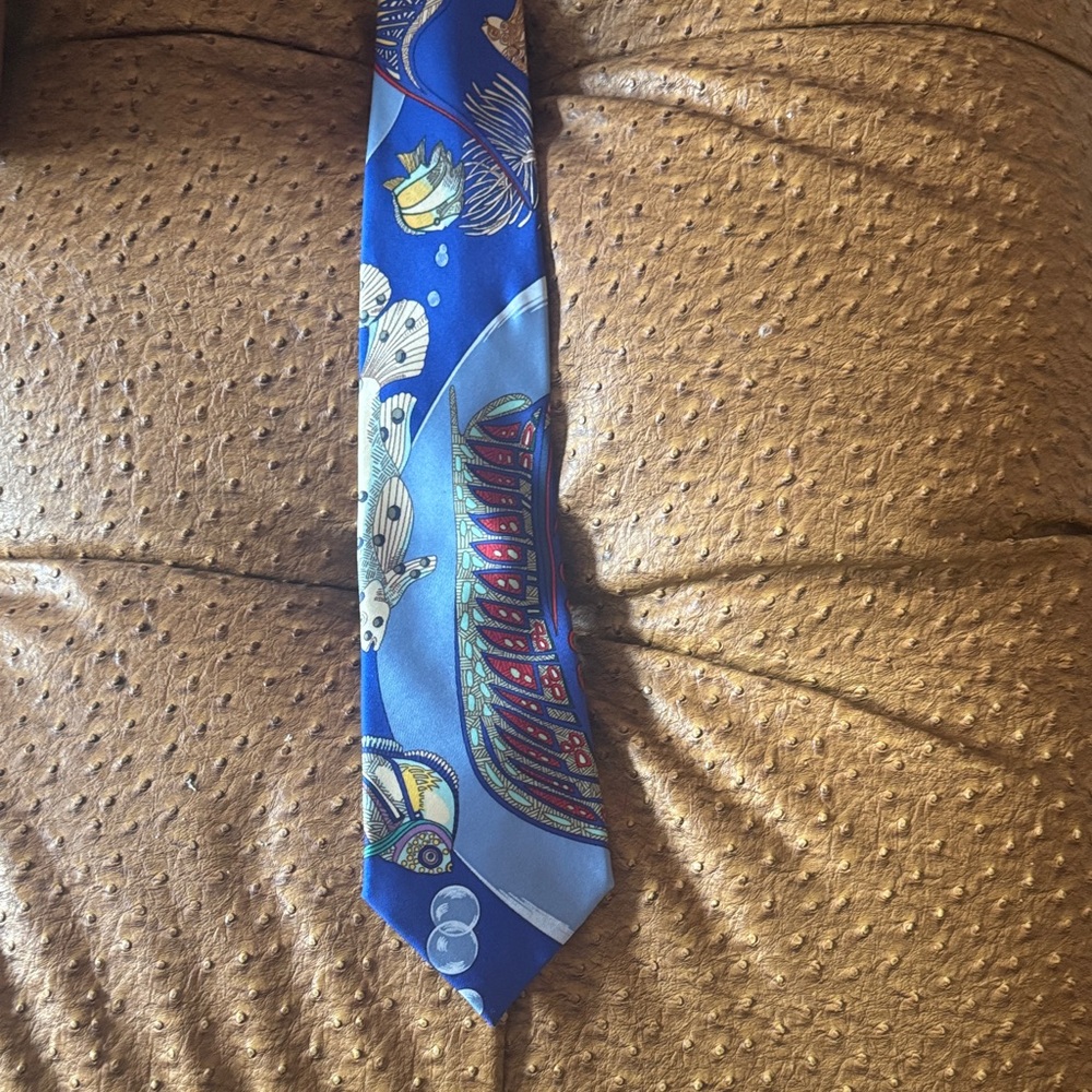 Hermes Paris Blue Nautical Print Silk Tie